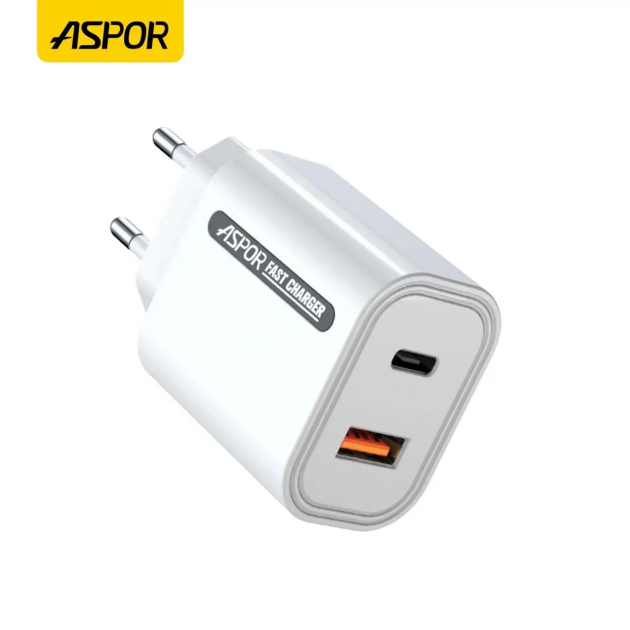 Мережевий зарядний пристрій Aspor A806 Fast Charger (USB/USB-C/3A/33W)- білий