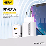 Мережевий зарядний пристрій Aspor A806 Fast Charger (USB/USB-C/3A/33W)- білий, фото 4