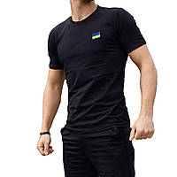 Чоловіча базова літня футболка високої якості/ Тактична футболка для чоловіків з прапором на грудях/ Чорна