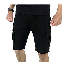 Мужские модные летние шорты с карманами/ Каттоновые летние шорты на резинке для мужчин Маями/ Черные