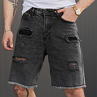 Молодіжні джинсові шорти для хлопців/ Чоловічі модні рвані джинси/ Стильні чоловічі джинсові шорти/ Сірий темний