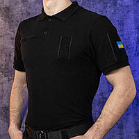 Тактична футболка поло для військовослужбовців/ Чоловічі футболки Polo з липучками для шеврона/ Чорна