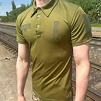 Тактична футболка поло для військовослужбовців/ Чоловічі футболки Polo з липучками для шеврона/ Олива/ Хакі