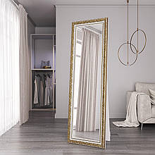 Дзеркало підлогове 176х56 в широкій білій рамі з патиною золота Black Mirror для передпокою