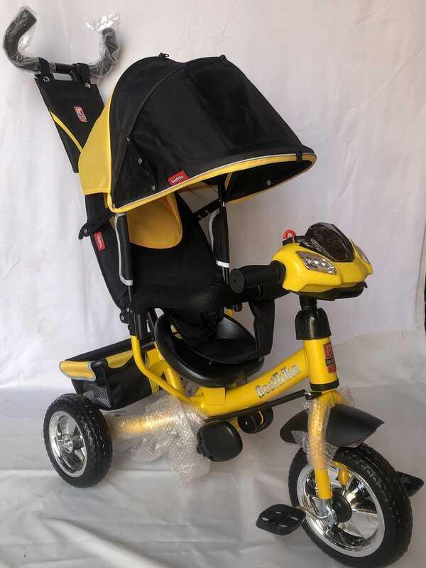 Велосипед триколісний з батьківською ручкою Best Trike 6588-36-788 колеса Піна, музична Фара, Жовтий, фото 1