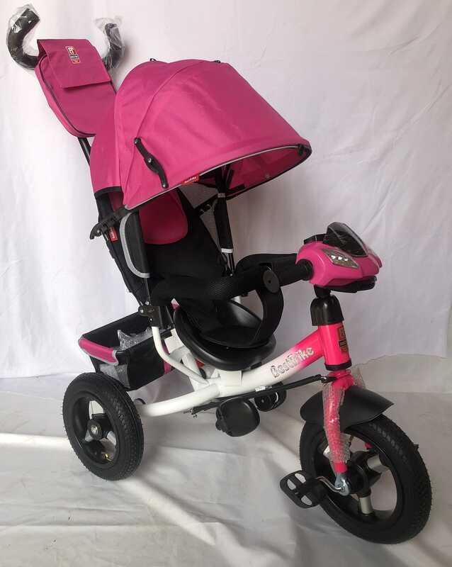 Дитячий триколісний велосипед із батьківською ручкою Best Trike на надувних колесах, Фара з USB, пульт