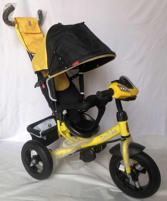 Велосипед триколісний із батьківською ручкою Best Trike 3390-58-399 надувні колеса, Фара з USB, пульт, Жовтий, фото 1
