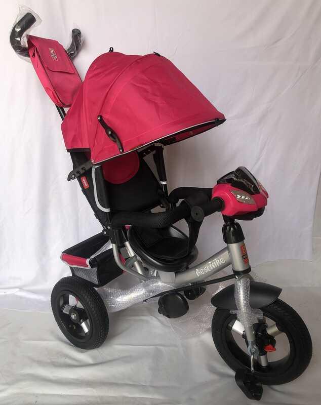 Дитячий триколісний велосипед з батьківською ручкою Best Trike 3390-72-082 надувні колеса, Фара з USB, пульт