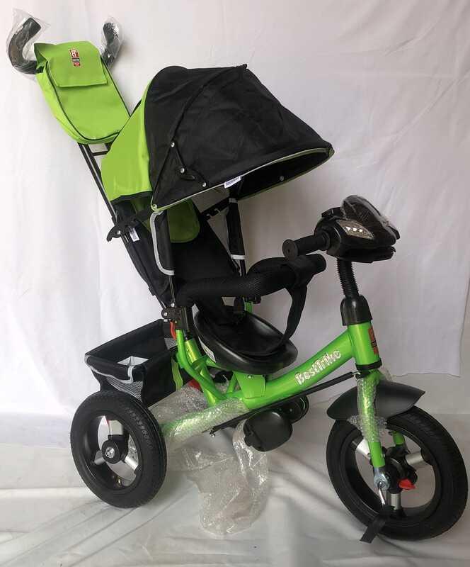 Велосипед триколісний від року Best Trike 3390-36-007 надувні колеса, Фара з USB, пульт, Зелений