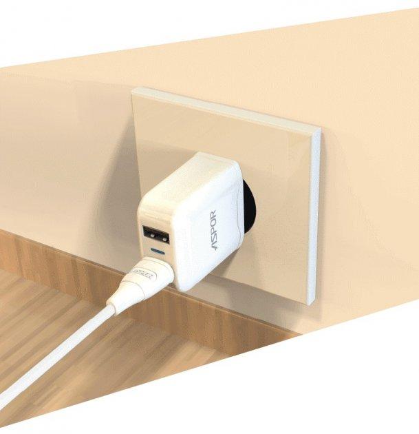 Мережевий зарядний пристрій Aspor A829 (2USB/2.4A) + USB кабель Lightning- білий