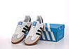 Чоловічі шкіряні кросівки Adidas Samba og Green White Black кеди Адідас Самба білі с зеленим спортивні весна осінь, фото 2
