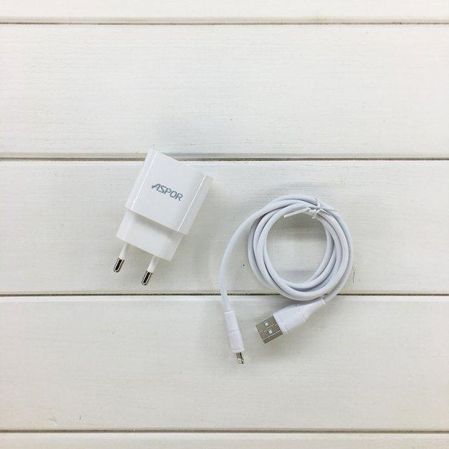 Мережевий зарядний пристрій Aspor A818 Plus (2.4A iQ) + USB кабель Lightning- білий