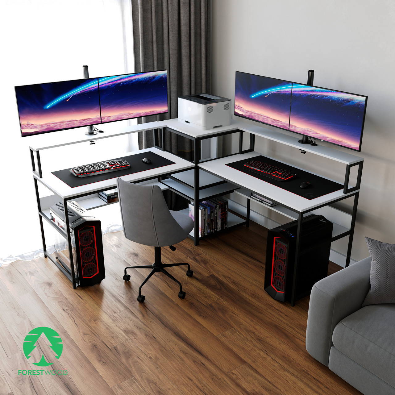 Угловой Компьютерный Стол с Подставками для Мониторов Из ЛДСП — в ...