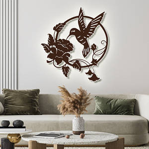 Панно 3D декоративне з об'ємом 15 мм для стін, Колібрі-2 50 х 45 см коричневе