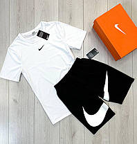 Літній чоловічий спортивний костюм 2 футболки + шорти Nike White Black Чоловічий комплект Big swoosh шорти, фото 5
