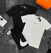 Літній чоловічий спортивний костюм 2 футболки + шорти Nike White Black Чоловічий комплект Big swoosh шорти, фото 3
