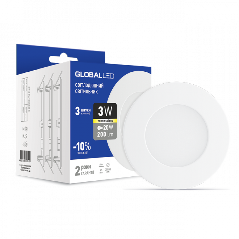 Панель (міні) GLOBAL LED SPN 3 W (3 шт. в уп) (3-SPN-001-C) Білий, фото 1