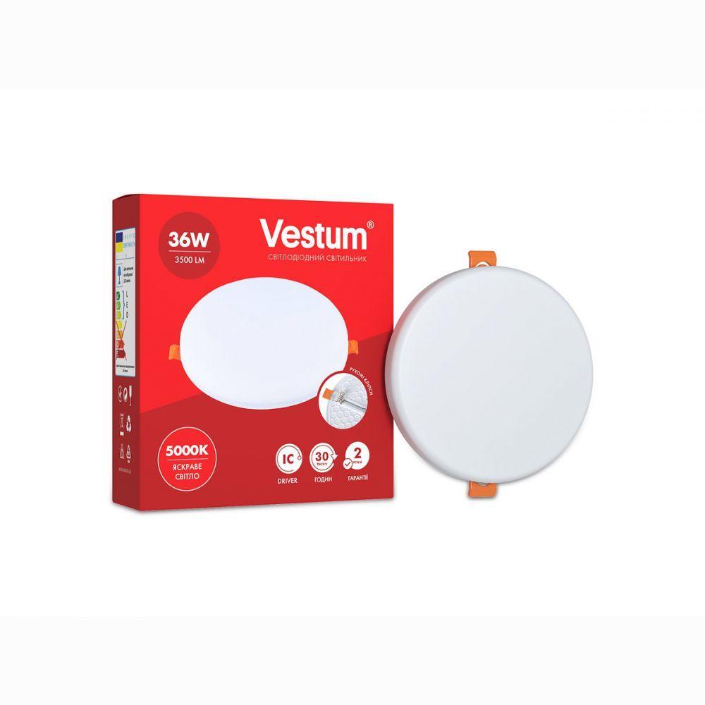 Круглий світлодіодний врізний світильник "без рамки" Vestum 36 W 4100 K 1-VS-5509, фото 1
