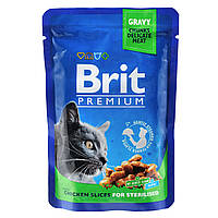 Влажный корм для стерилизованных кошек Brit Premium Cat pouch Chicken Slices for Sterilised с курицей, 100 г