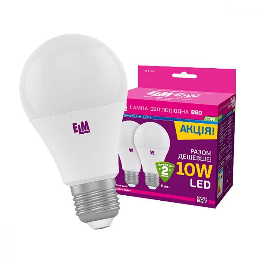 Світлодіодна лампа ELM B60 10 W PA10 E27 4000 2 шт. (18-0147) Білий