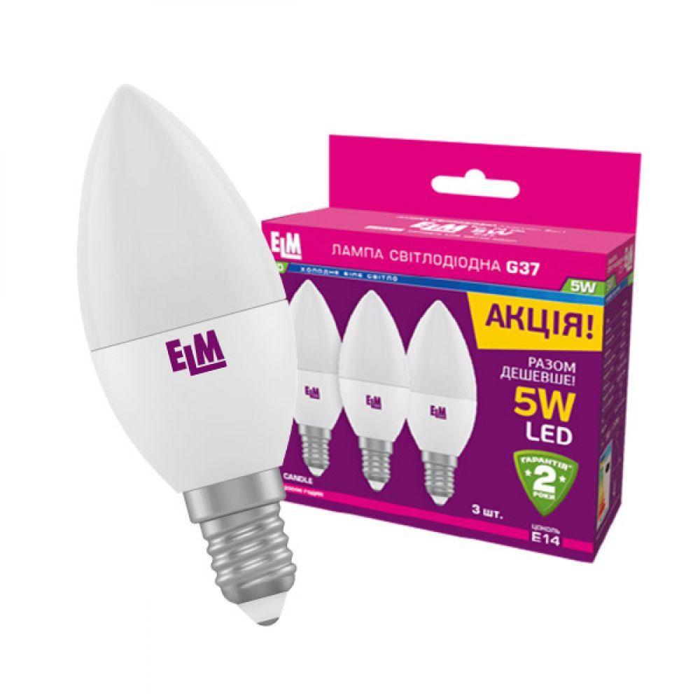 Світлодіодна лампа ELMС37 5W PA10L E14 4000 3шт (18-0118) Білий