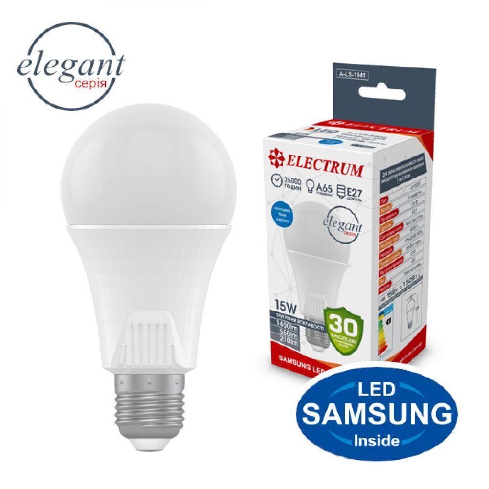Світлодіодна лампа Electrum A65 15 W PA LS-33DS Elegant E27 4000 DIM 3 рівні. A-LS-1941 Білий