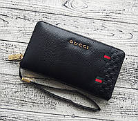 Черный кожаный мужской клатч GUUGI, стильное мужское портмоне GUUGI, брендовый мужской черный кошелек