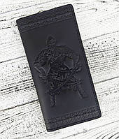 Большой кожаный мужской кошелек с изображением вооруженного украинского козака, кошелек для защитника