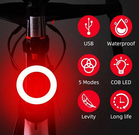 Яскрава задня вело фара ліхтар 10 lumen, велогабарит, мігалка 24 діода від USB, фото 1