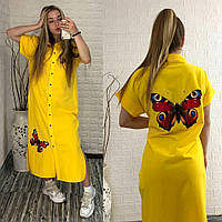 Женское красивое платье-рубашка на пуговицах с принтом Бабочки