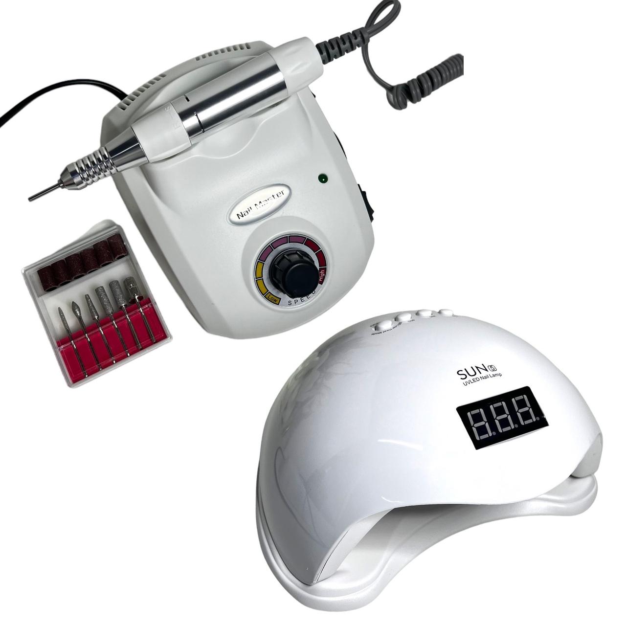 Набір стартовий для манікюру фрезер універсальний + лампа Sun 5
