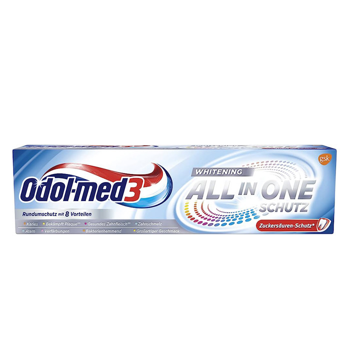 Вибілювальна зубна паста Odol-Med 3 All In One Whitening Schutz 75 мл, фото 1
