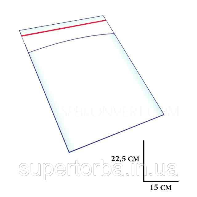 Пакет із липким краєм поліпропіленовий прозорий розмір 15х22,5+4 щільність 25 мкр 1000 шт/уп., фото 1