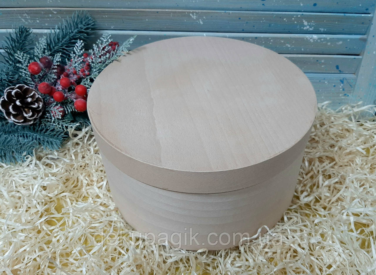 Шкатулка Кругла з шпону 23х12см, фото 1