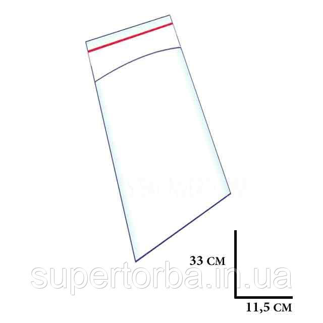 Прозорий пакет поліпропіленовий з липким краєм розмір 11,5х33+4, щільність 25 мкр 1000 шт/уп., фото 1