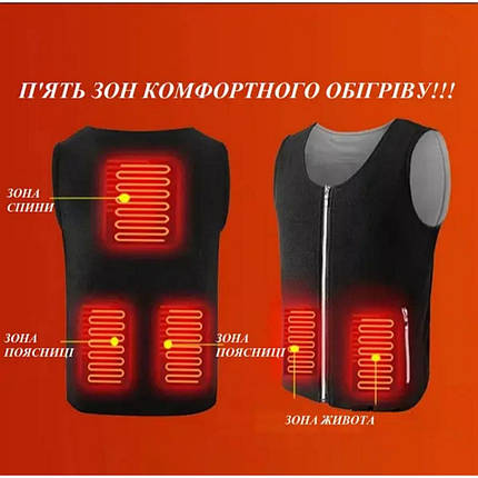 Терможилет з підігрівом "Eco-obigriv Neopren-5" на 5 зон обігріву, 3 режими регулювання температури S, фото 1