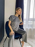 Жіночий комплект для дому 3 в 1 футболка, штани, шорти XS Сірий