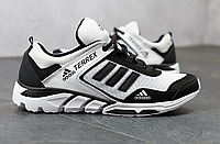 Чоловічі літні кросівки Adidas Terrex White Black Взуття Адідас Терекс білі з чорним сітка текстиль легкі дихаючі весна літо