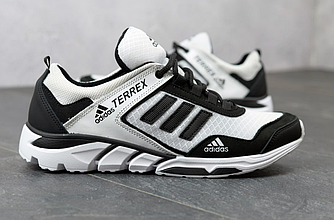 Чоловічі літні кросівки Adidas Terrex White Black Взуття Адідас Терекс білі з чорним сітка текстиль легкі дихаючі весна літо