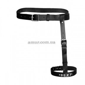 Гартер на ногу Art of Sex — Naomi з написом SEXY, натуральна шкіра, розмір XS-2XL