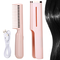 Портативний гребінець для укладання волосся USB, HAIR COMB LY-297, Рожевий / Прямий гребінець випрямляч для волосся
