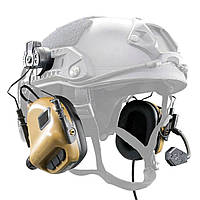 Тактичні активні навушники Earmor М32Н із кріпленням та гарнітурою під шолом Койот