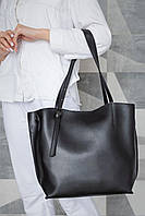 Черная дамская сумка шопер из качественного кожзама