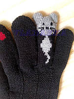 Теплые детские сенсорные зимние перчатки Кот, цвет черный