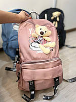 Стильний шкільний підлітковий рюкзак з ведмедиком для дівчинки