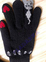 Теплые сенсорные зимние перчатки для ребенка Кот, цвет черный
