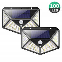 Світлодіодний вуличний настінний світильник Lesko SH-100 на сонячних батареях з датчиком руху та вимикачем 100 Led вологозахист