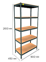 Стелаж металевий поличковий MRL-2100 (900x450) Чорний розбірно збірний з 5 дерев'яними полицями на балкон для будинку офісу або