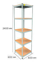 Стелаж металевий поличковий MRL-2400 (600x600) Білий розбірно збірний з 5 дерев'яними полицями на балкон для будинку офісу або