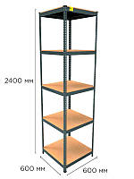 Стеллаж металлический полочный MRL-2400 (600x600) Черный разборно сборный с 5 деревянными полками на балкон